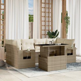 Set sofás de jardín 7 piezas y cojines ratán sintético beige Set sofás de jardín 7 piezas y cojines ratán sintético beige