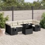 Set de sofás de jardín 8 piezas y cojines ratán sintético negro
