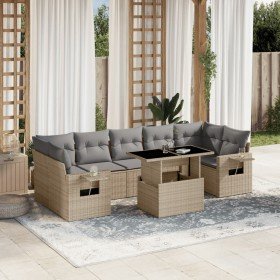 Set de sofás de jardín y cojines 8 piezas ratán sintético beige