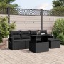 Set de sofás de jardín 6 piezas y cojines ratán sintético negro