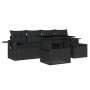Set de sofás de jardín 6 piezas y cojines ratán sintético negro