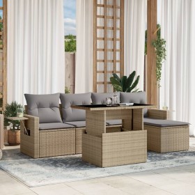 Juego de sofás jardín con cojines 6 pzas ratán sintético beige