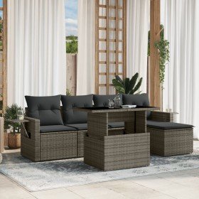 Set de muebles de jardín 6 pzas y cojines ratán sintético gris Set de muebles de jardín 6 pzas y cojines ratán sintético gris