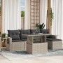 Set de sofás de jardín 6 pzas y cojines ratán sintético gris