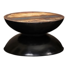 Mesa de centro madera maciza reciclada base negra 60x60x33 cm
