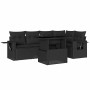 Set de sofás de jardín 6 piezas y cojines ratán sintético negro
