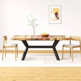 Dining table solid recycled wood and crossed steel 180 cm by vidaXL, Kitchen and dining tables - Ref: Foro24-244804, Price: 4...