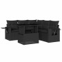 Set de sofás de jardín 6 piezas y cojines ratán sintético negro
