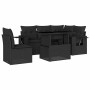 Set de sofás de jardín 6 piezas y cojines ratán sintético negro