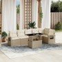 Set sofás de jardín 7 piezas y cojines ratán sintético beige