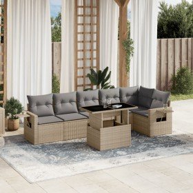 Set sofás de jardín 7 piezas y cojines ratán sintético beige