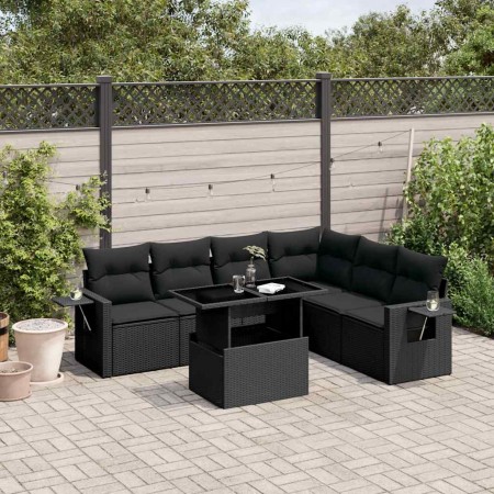 Set de sofás de jardín 7 pzas con cojines ratán sintético negro