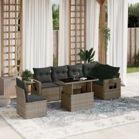 Set de sofás de jardín 7 pzas con cojines ratán sintético gris Set de sofás de jardín 7 pzas con cojines ratán sintético gris