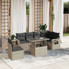 Set de sofás de jardín 7 pzas con cojines ratán PE gris claro
