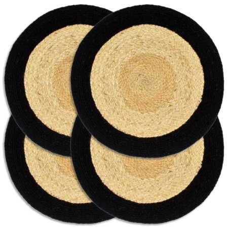 Mantel individual redondo 4 uds yute algodón natural negro 38cm