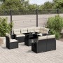 Set de sofás de jardín 8 piezas y cojines ratán sintético negro