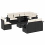 Set de sofás de jardín 8 piezas y cojines ratán sintético negro