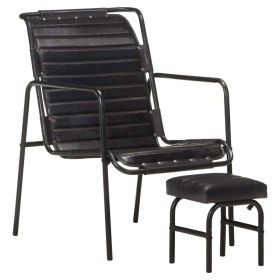 Relax armchair with armrests and footrest in genuine black leather by vidaXL, Armchairs - Ref: Foro24-323729, Price: 102,06 €...