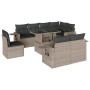 Set muebles jardín 9 pzas y cojines ratán sintético gris claro