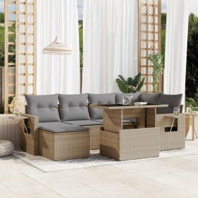 Set sofás de jardín 7 piezas y cojines ratán sintético beige