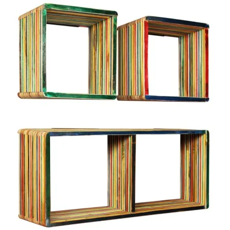 Multicolor recycled solid teak wall shelf set 3 units by vidaXL, Shelves and shelves - Ref: Foro24-245410, Price: 148,75 €, D...