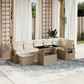 Set de sofás de jardín y cojines 8 piezas ratán sintético beige
