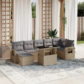 Set de sofás de jardín y cojines 8 piezas ratán sintético beige