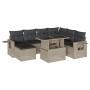 Set de sofás de jardín 8 pzas y cojines ratán sintético gris