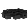 Set de sofás de jardín 8 piezas y cojines ratán sintético negro