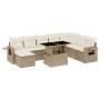 Set de sofás de jardín 9 pzas con cojines ratán sintético beige