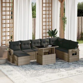 Set de muebles de jardín 9 pzas y cojines ratán sintético gris en Conjuntos de jardín | Comprar online en Foro24