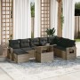 Set de muebles de jardín 9 pzas y cojines ratán sintético gris