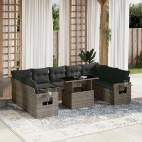 Set de sofás de jardín 10 pzas con cojines ratán sintético gris Set de sofás de jardín 10 pzas con cojines ratán sintético gris