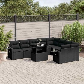 Set de sofás de jardín 10 pzas cojines ratán sintético negro
