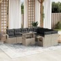 Set sofás jardín 10 pzas con cojines ratán sintético gris claro