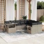 Set sofás jardín 10 pzas con cojines ratán sintético gris claro