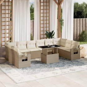 Set de sofás de jardín 11pzas con cojines ratán sintético beige