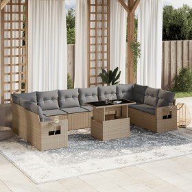 Set de sofás de jardín 11pzas con cojines ratán sintético beige