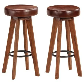 Kitchen stools 2 units genuine leather solid acacia wood by vidaXL, Kitchen stools - Ref: Foro24-246260, Price: 165,13 €, Dis...
