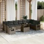 Set de sofás de jardín 11 pzas y cojines ratán sintético gris