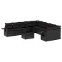 Set de sofás de jardín 11 pzas y cojines ratán sintético negro