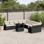 Set de sofás de jardín 11 pzas y cojines ratán sintético negro