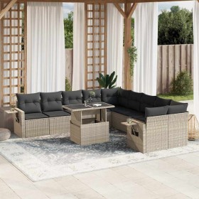 Set de sofás de jardín 11 pzas y cojines ratán sintético gris