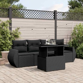 Set de muebles de jardín 5 pzas y cojines ratán sintético negro