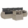 Set de sofás jardín y cojines 5 pzas ratán sintético gris claro