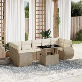 Set de sofás de jardín y cojines 8 piezas ratán sintético beige