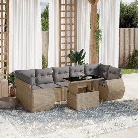 Set de sofás de jardín y cojines 8 piezas ratán sintético beige