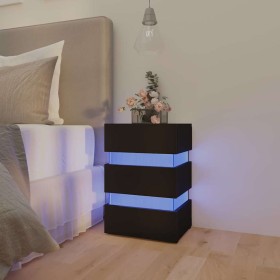 Mesita de noche luz LED madera de ingeniería negra 45x35x67 cm
