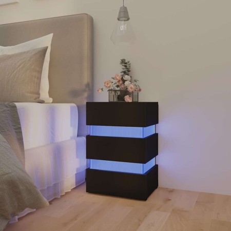 Mesita de noche luz LED madera de ingeniería negra 45x35x67 cm