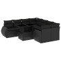 Set de sofás de jardín 8 piezas y cojines ratán sintético negro